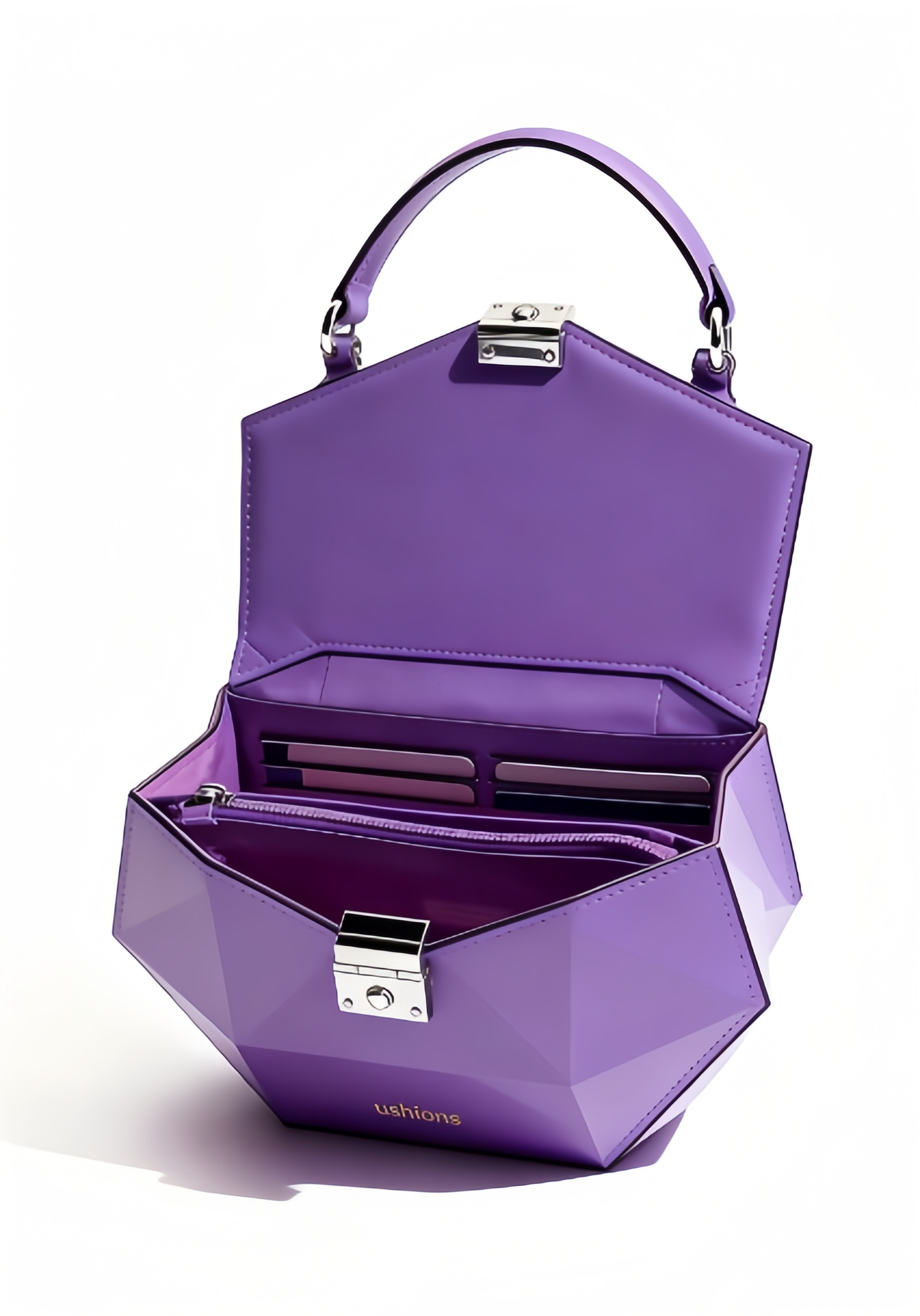 Purple Geometric Top-Handle Bag with Silver Hardware