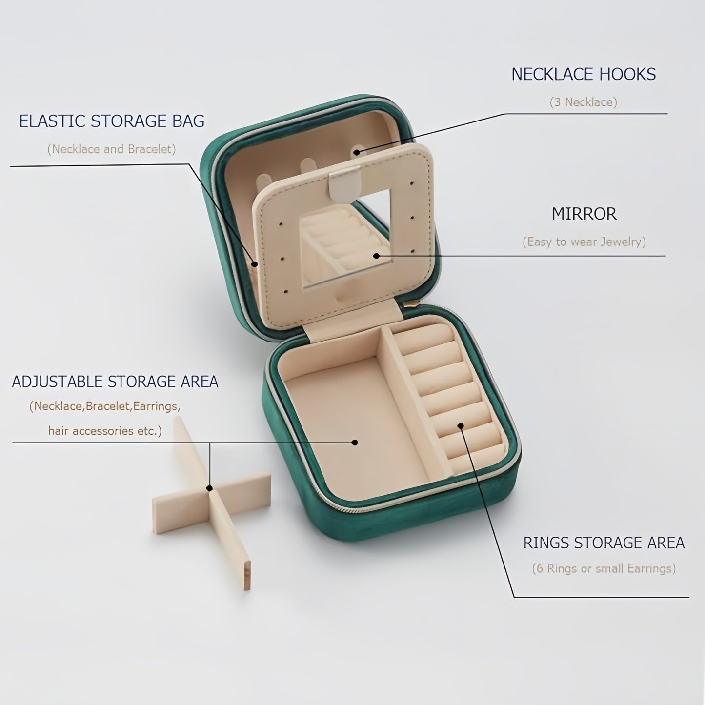 Luxury Velvet Jewelry Box with Mirror – Travel-Sized Portable
