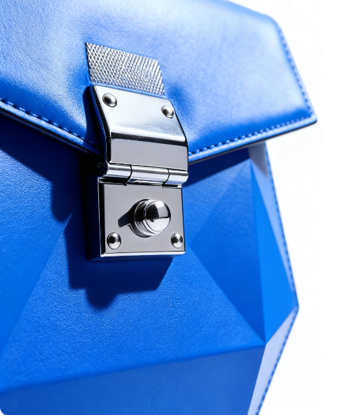 Blue Geometric Top-Handle Bag with Silver Hardware