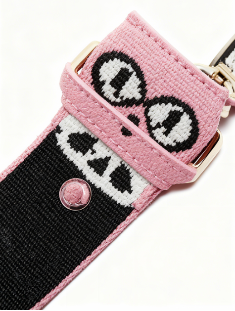 White Top-Handle Bag with Cartoon Patterned Strap