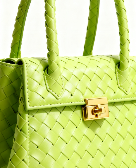 Portofino Tote- Lime Green Woven Top - Handle Bag