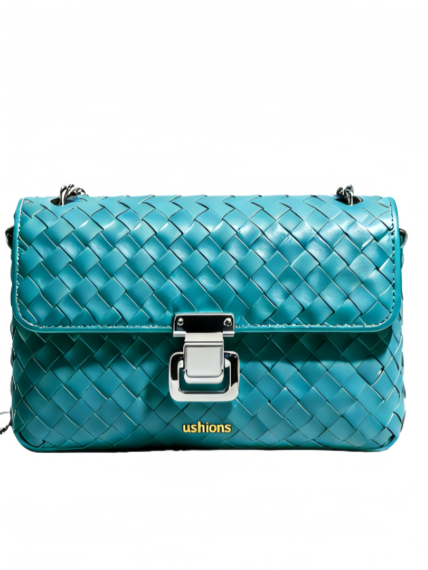 Novelty-Teal Woven Leather Chain Crossbody Bag