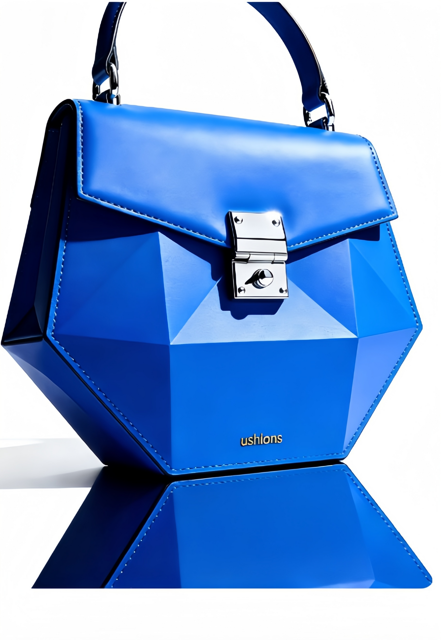 Blue Geometric Top-Handle Bag with Silver Hardware
