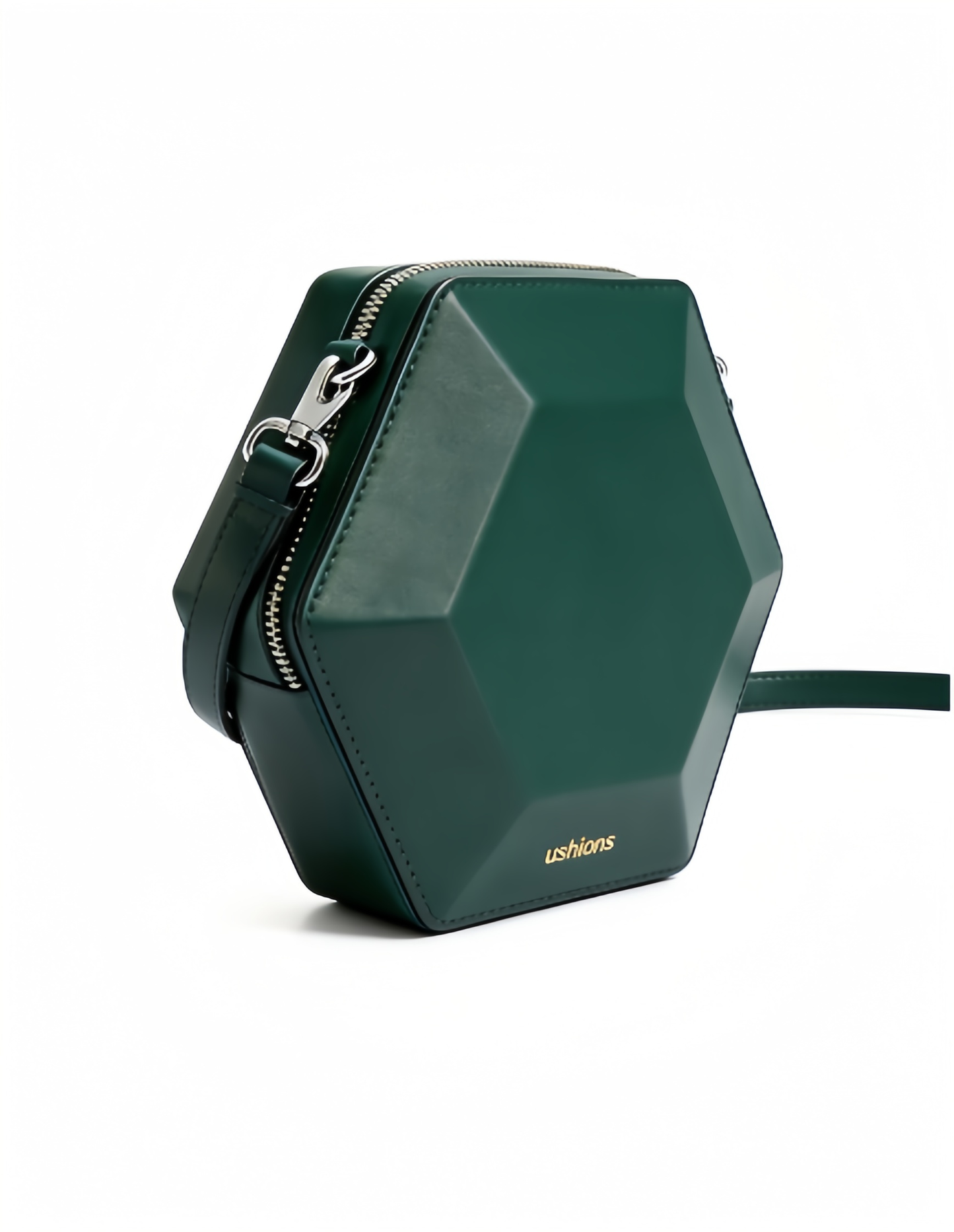 Emerald Green Hexagonal Crossbody Bag with Silver Hardware