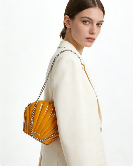 Mustard Patent Leather Shell - Shaped Chain Crossbody Bag