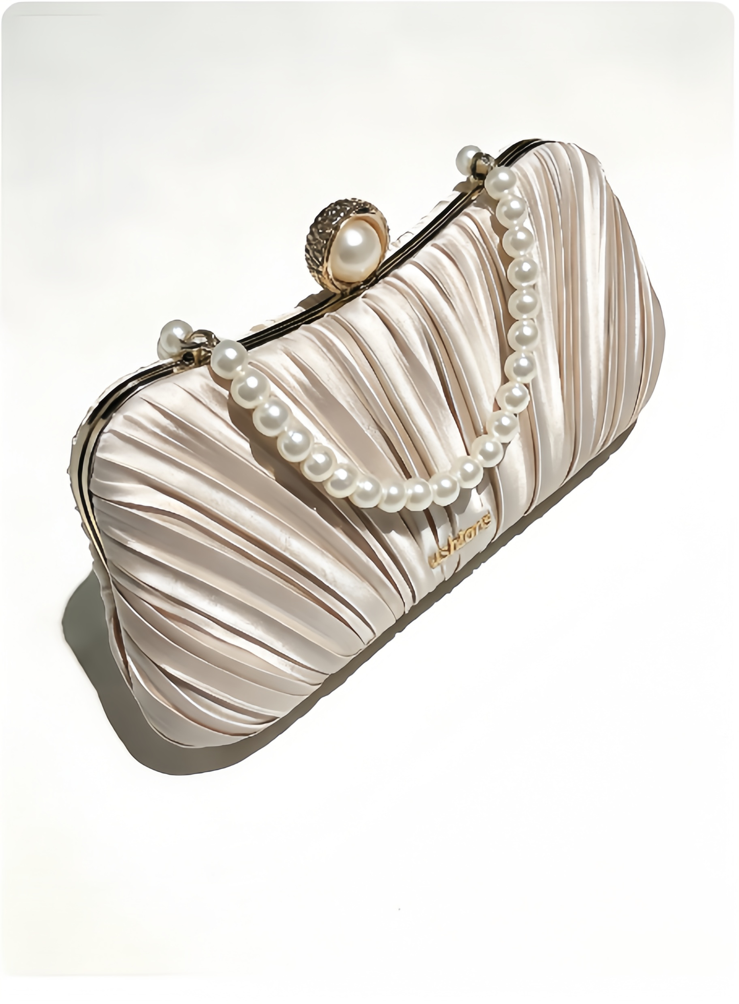 Blush Pearl-Accent Pleated Compact Bag