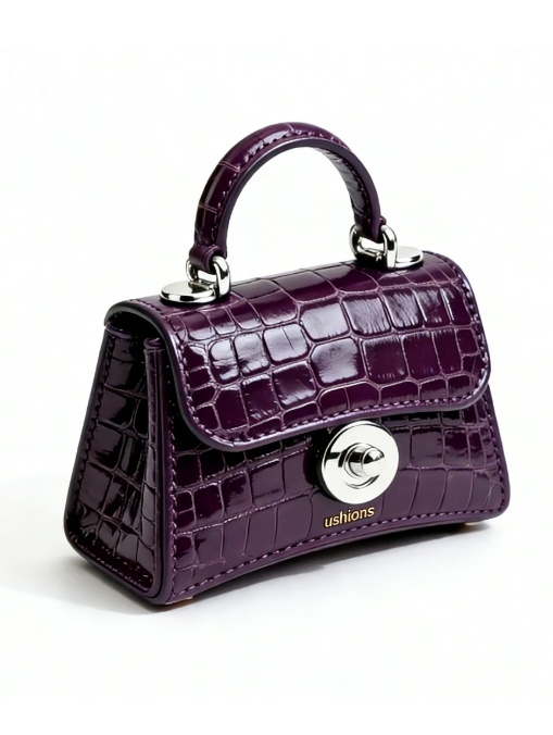 Amethyst Grid-Purple Croc-Embossed Mini Top-Handle Bag