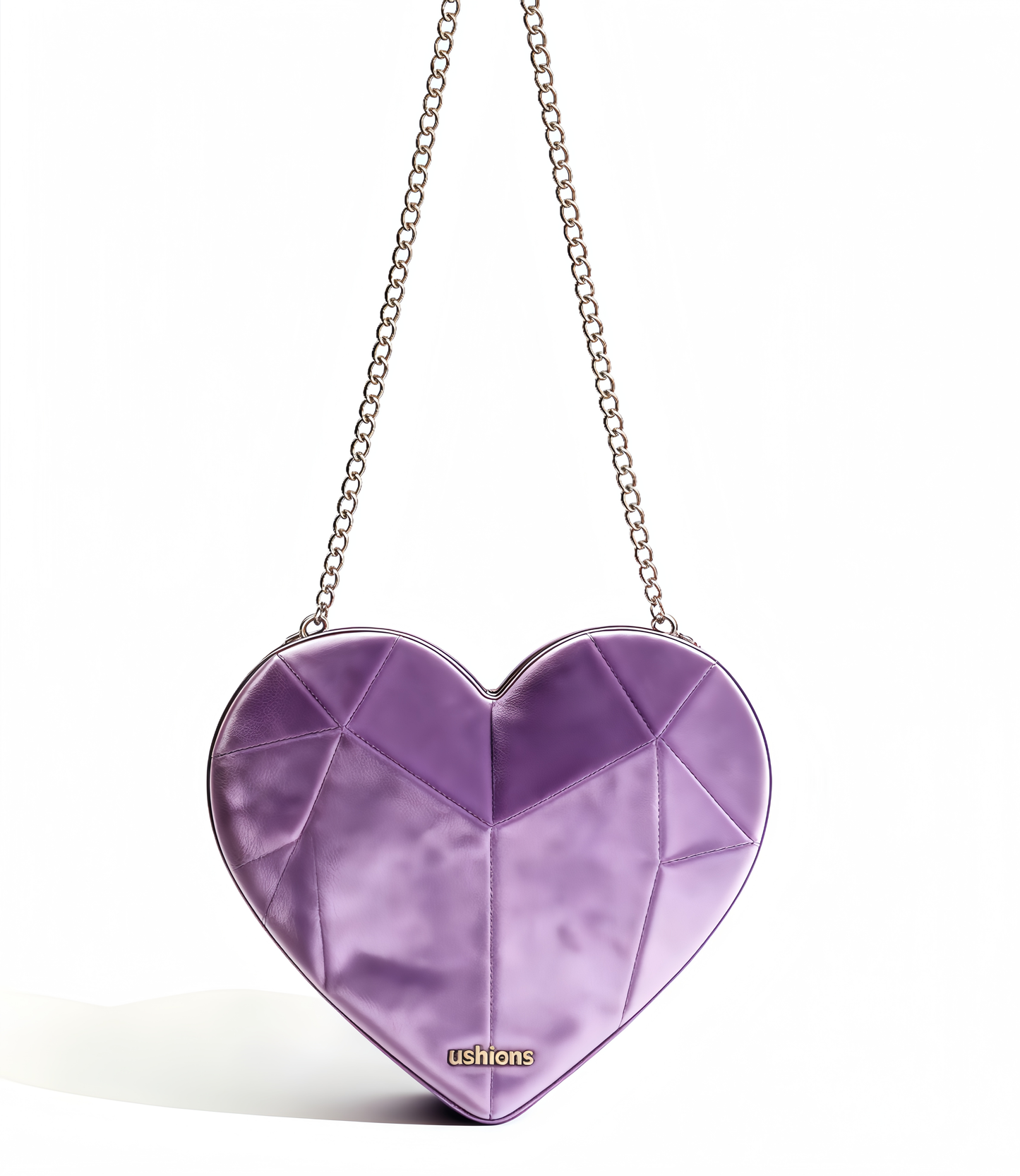 Lilac Velvet Heart-Shaped Crossbody Bag with Silver Chain