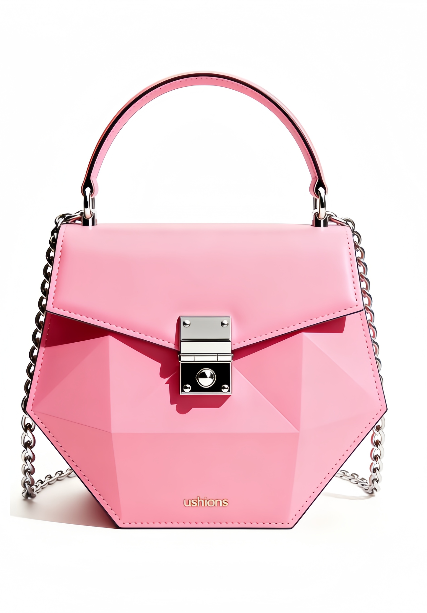 Pink Geometric Top-Handle Bag with Silver Hardware