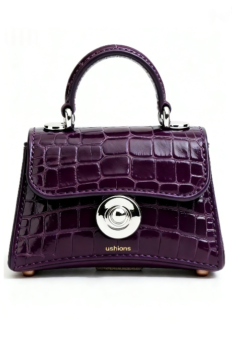 Amethyst Grid-Purple Croc-Embossed Mini Top-Handle Bag