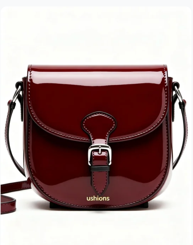 The Garnet Loop-Burgundy Patent Leather Saddle Bag: Retro Elegance Redefined