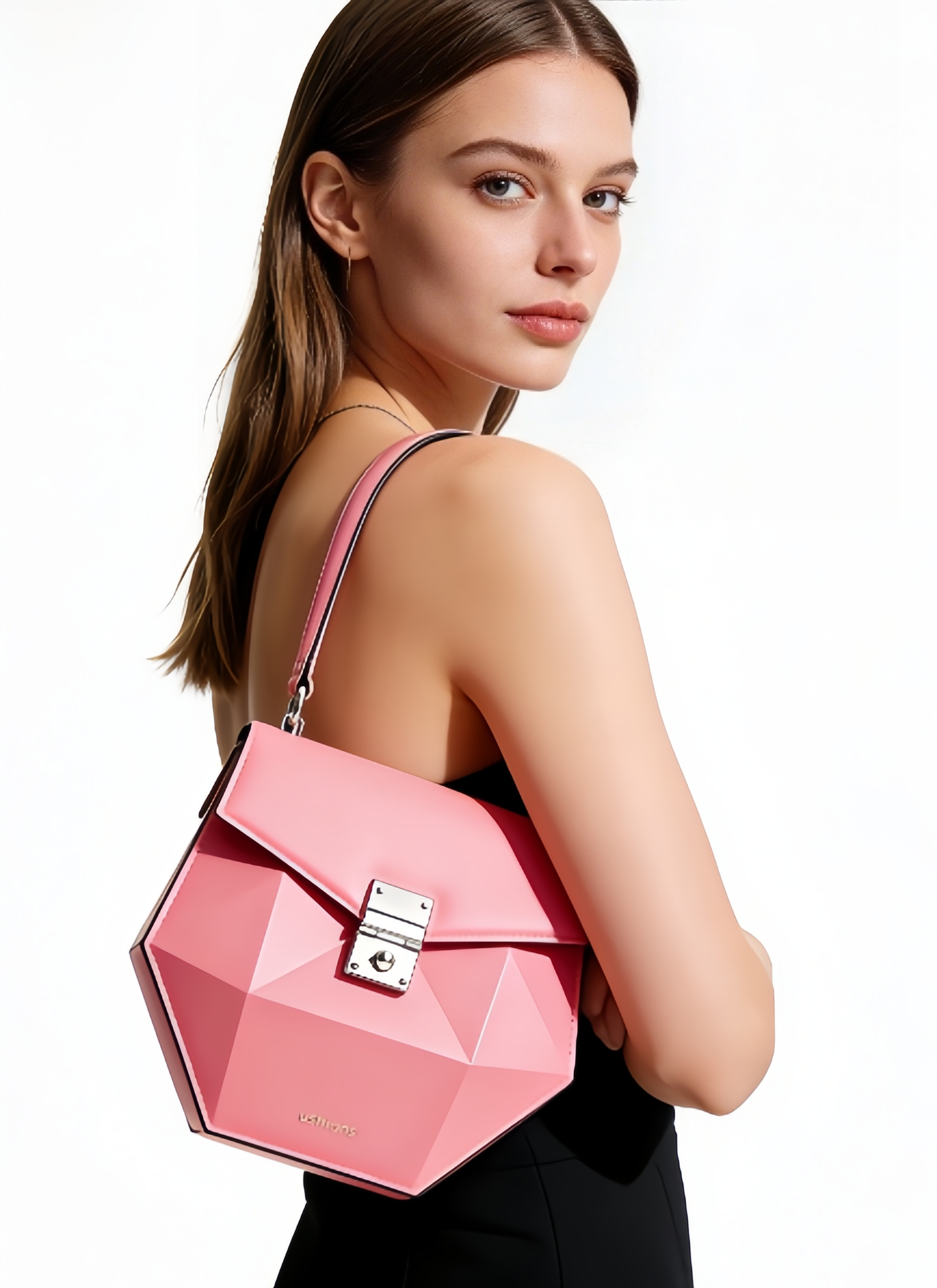Pink Geometric Top-Handle Bag with Silver Hardware