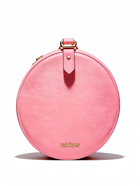 Pink Halo -Circular Leather Crossbody Bag with Gold Hardware