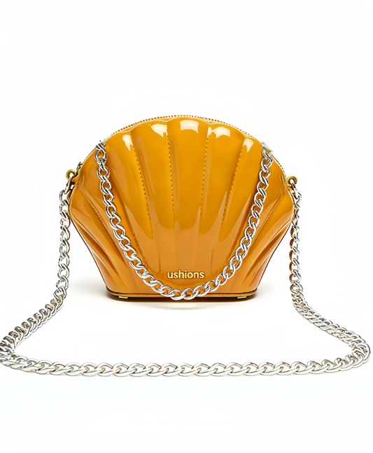 Mustard Patent Leather Shell - Shaped Chain Crossbody Bag