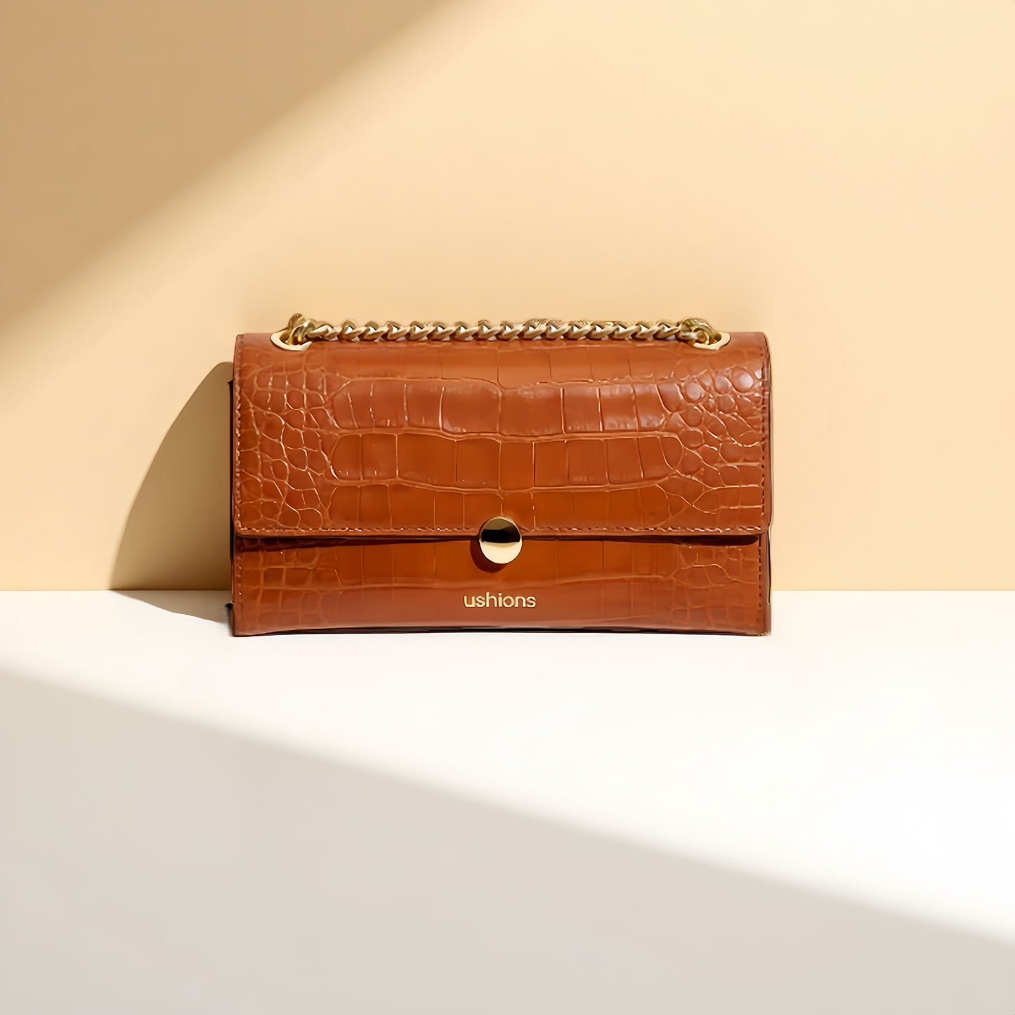 Dune Legacy- Tan Croc-Embossed Chain Shoulder Bags