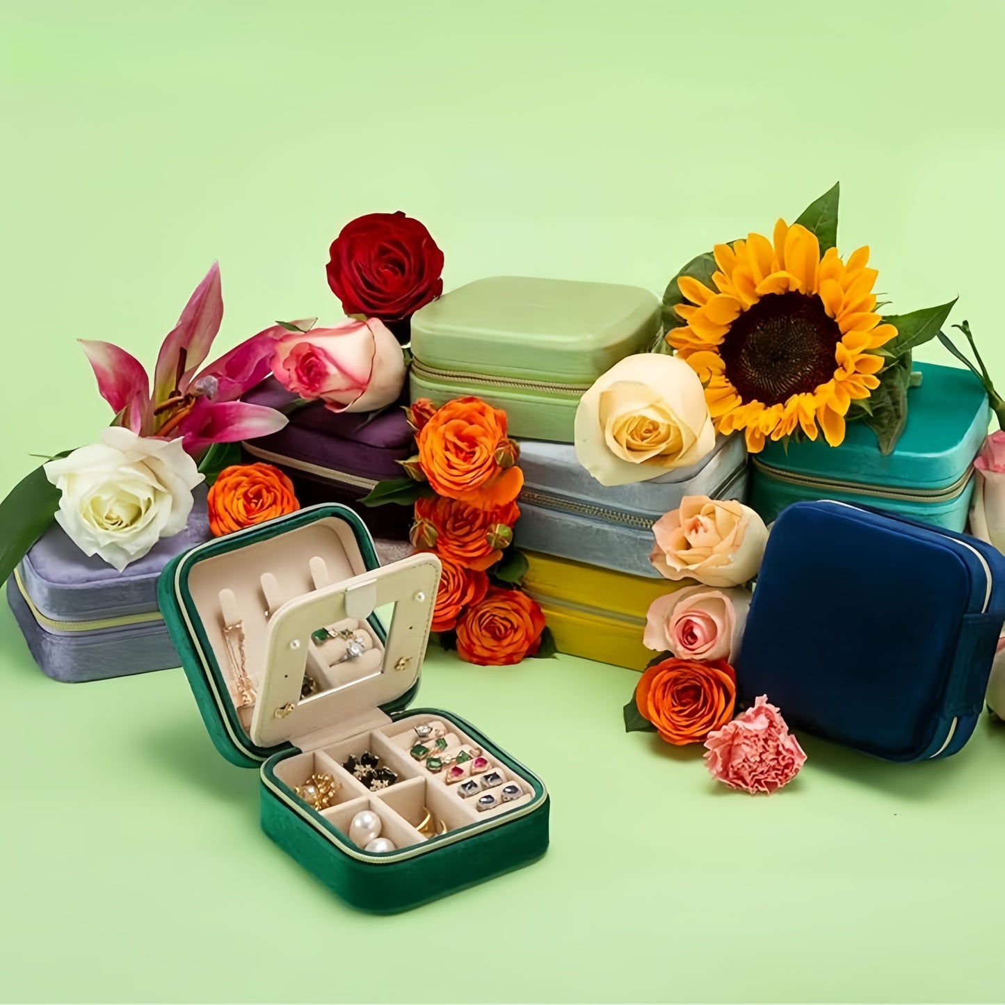 Luxury Velvet Jewelry Box with Mirror – Travel-Sized Portable
