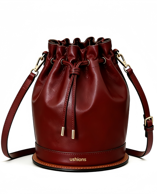 The Crimson Embrace-Burgundy Leather Bucket Bag