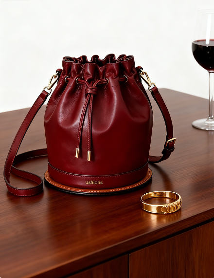 The Crimson Embrace-Burgundy Leather Bucket Bag