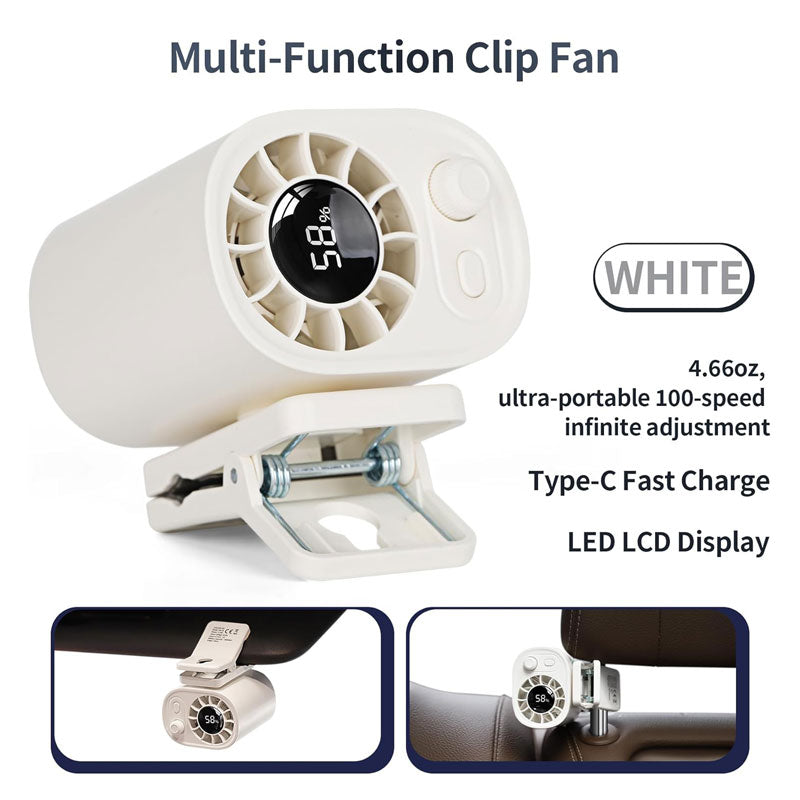 Car Clip On Fan 360° Rotation 100 Speeds Adjustable