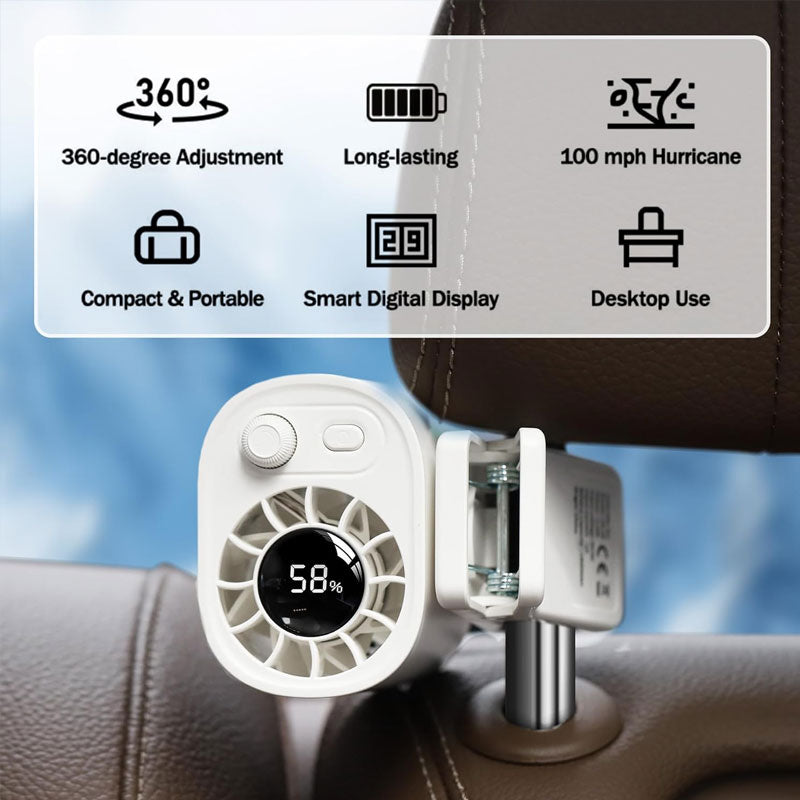 Car Clip On Fan 360° Rotation 100 Speeds Adjustable